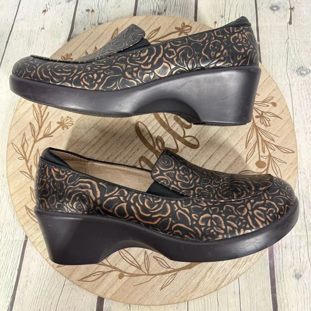 Alegria Emma Bar Womens 37 Bronze Bouquet Floral Comfort Platform Slip On Shoes